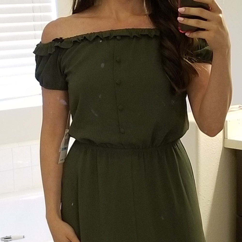 B Darlin Olive green off shoulder dress
